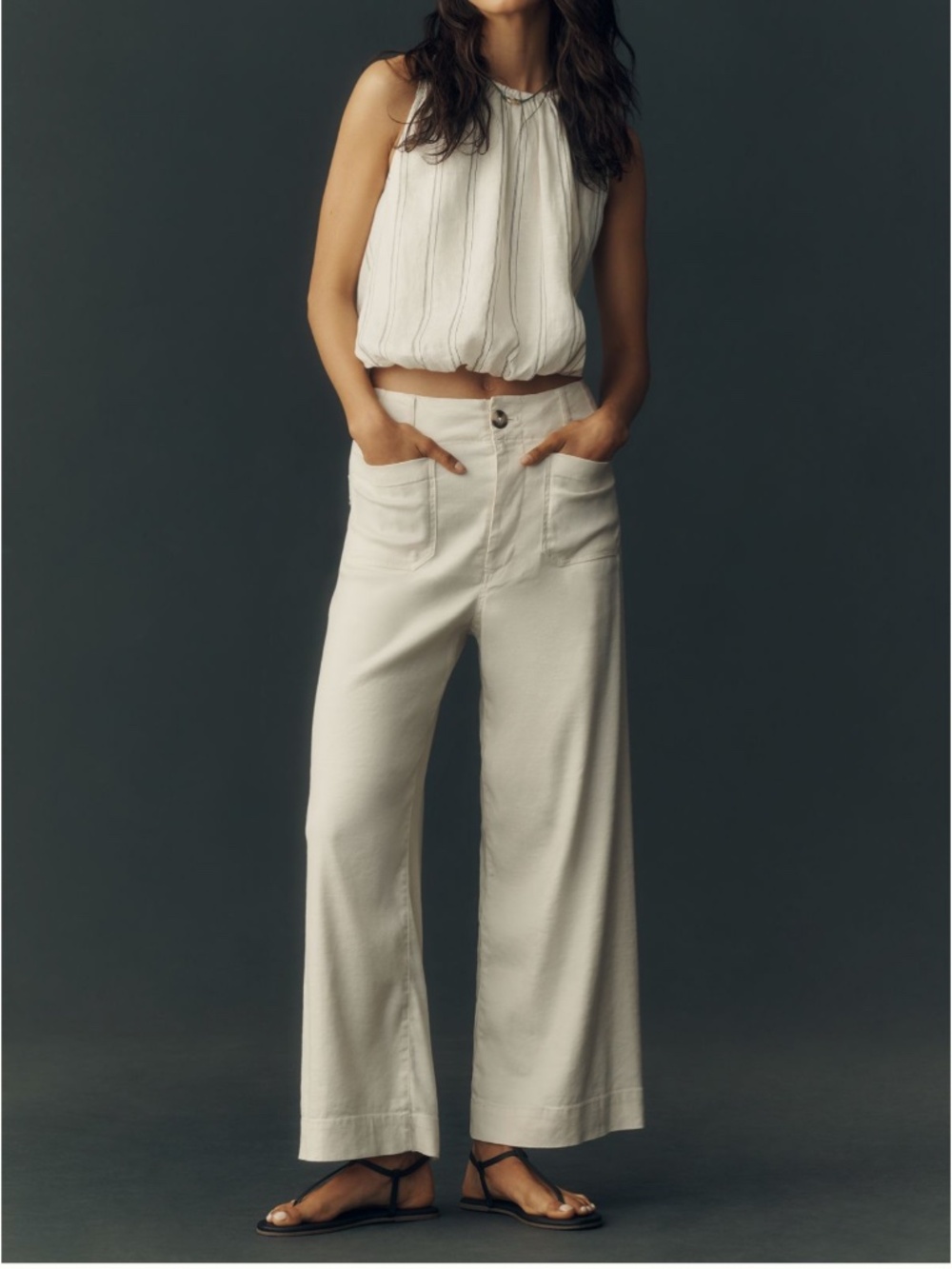 Maeve Colette Linen Stretch High Rise Wide Leg Pants